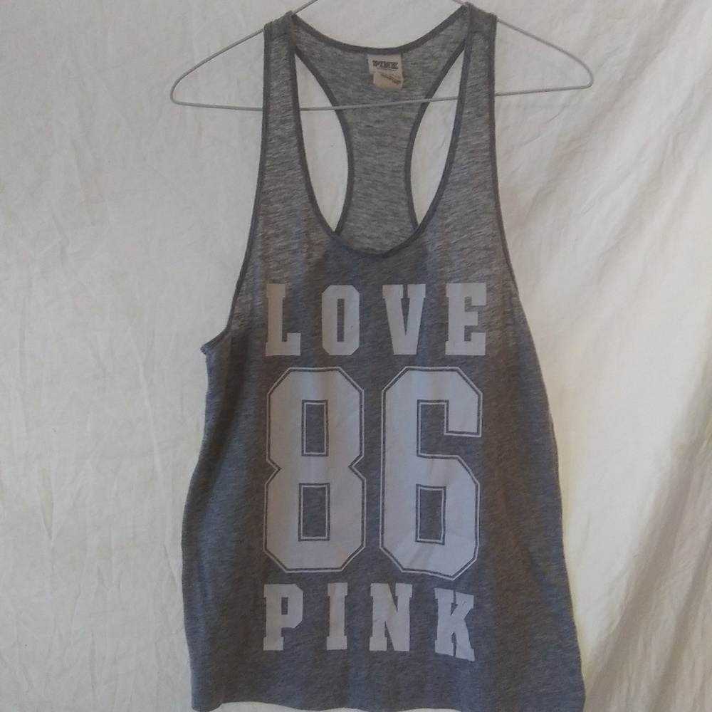 Victoria's Secret PINK Gray Racerback Graphic Tank